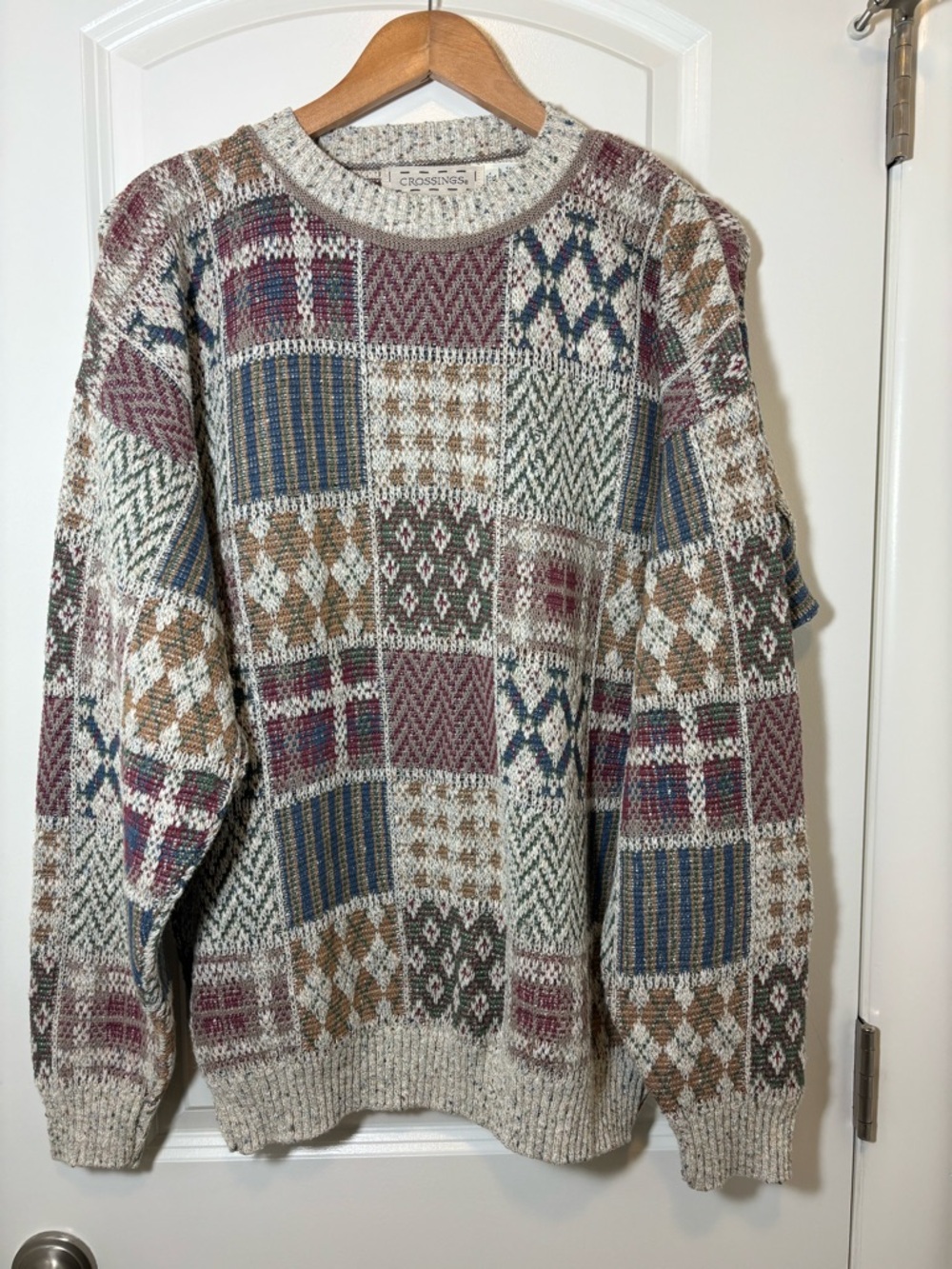 Vintage Crossings Classic Patchwork Fair Isle Crewneck Sweater - Multicolor